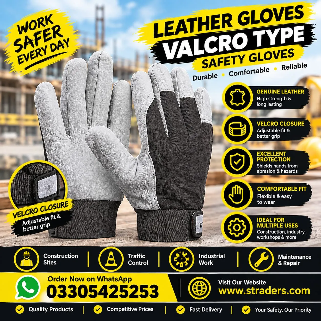 Mechanic Leather Gloves in Grey and Black 